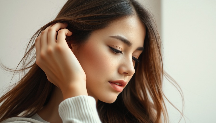 Young woman considering post-summer skin treatments indoors.