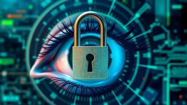 Abstract depiction of AI's hacking skills with an eye and padlock.