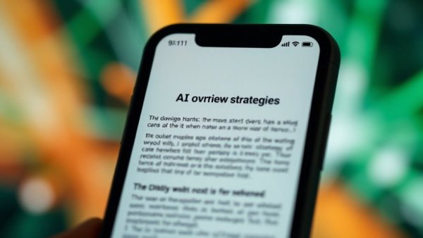 Smartphone screen displaying AI overview text, blurred background.