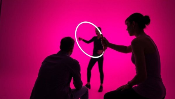 AI Technology in BDSM scene with vibrant neon background.