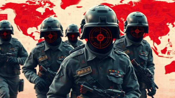 AI Warfare Decisions visualized with abstract soldiers and target symbols