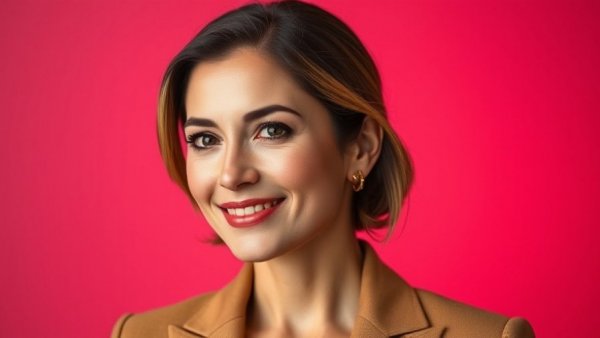 Confident woman against a vibrant gradient background depicting Hollywood AI Adoption.