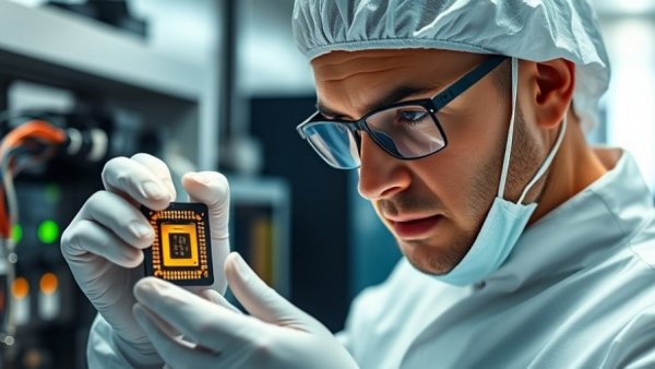 Scientist inspecting silicon wafer in cleanroom illustrating AI Technology and Semiconductor Performance.