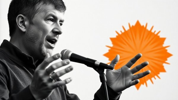 Monochromatic image of man discussing AI technology in cybersecurity.