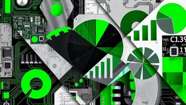 Abstract collage illustrating AI technology in data democratization