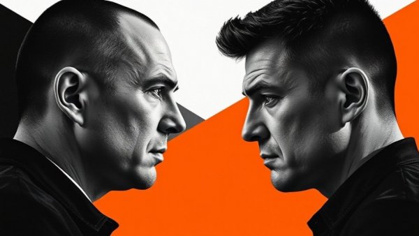 Musk vs. Altman AI Trial graphic of two men in profile view.