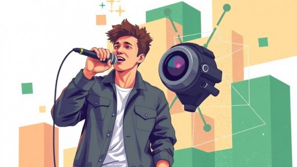 Illustration of a singer with webcam for AI concert ticketing