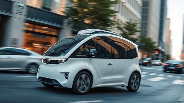 Autonomous vehicle moving swiftly on city street, emergency response technology.