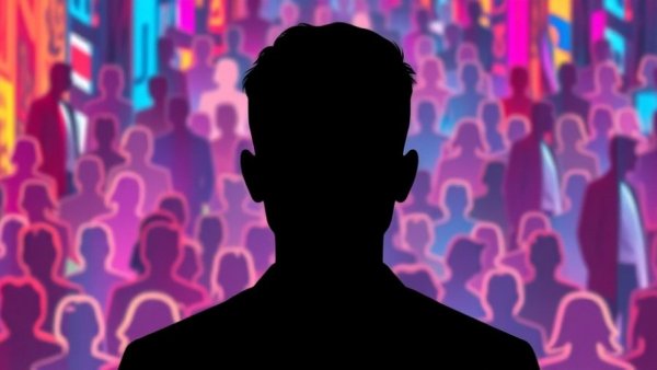 Futuristic silhouette with facial recognition in abstract crowd, Disneyland Facial Recognition.