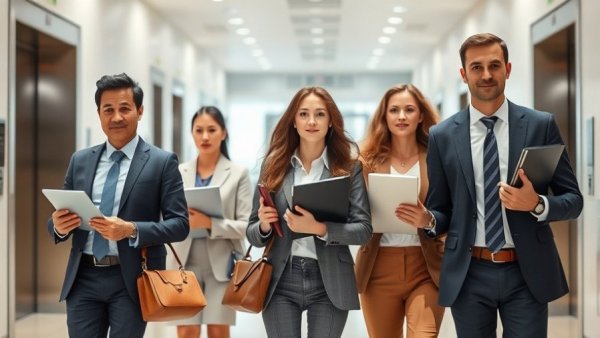 Business professionals in modern office, AI Technology theme.