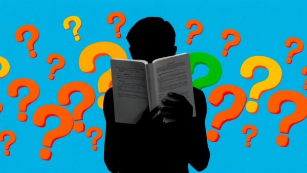 Monochrome figure with book surrounded by question marks, AI Allegations in Literature theme.