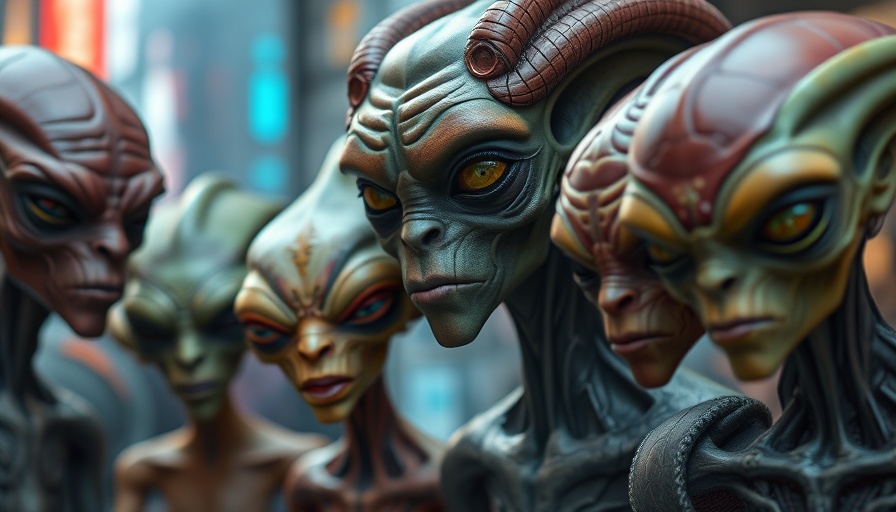 Extraterrestrial characters with unique expressions in cinematic style, illustrating AI tools in filmmaking.