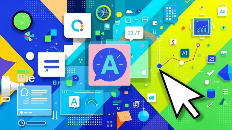 Abstract digital AI tools collage with vibrant icons and cursor