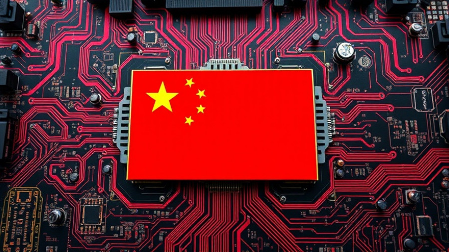 AI for business: Chinese flag on motherboard, tech integration.