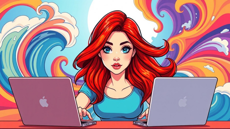 Vibrant illustration of AI automation with woman using laptops.