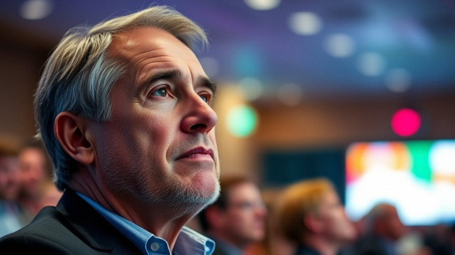 Thoughtful man in conference setting discussing AI tools.