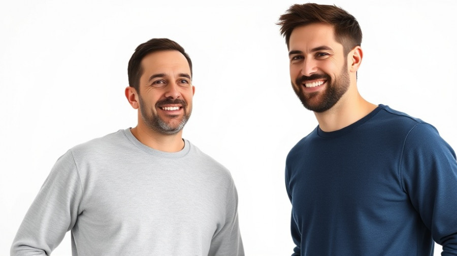 Casual portrait of two men, relaxed pose, AI for business concept.