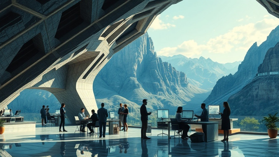 Futuristic architecture for AI business meetings in a cave