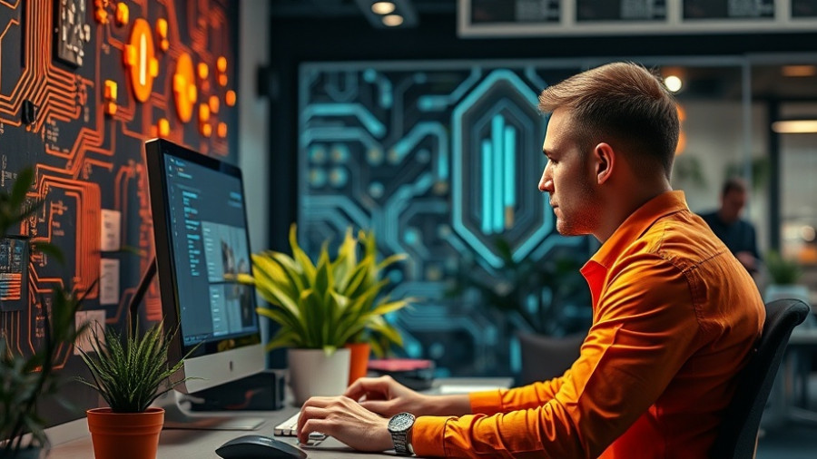 AI setup in modern business office with technology theme.