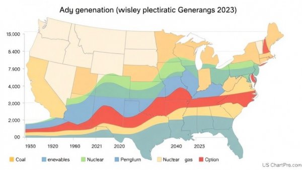 U.S. electricity generation growth by major energy source, 1950-2023.