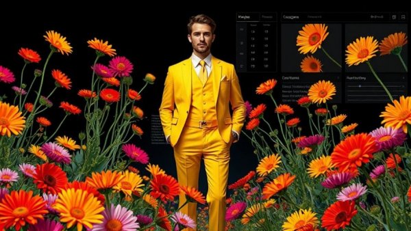 Adobe Firefly AI tools showcasing vibrant digital collage with user interface elements.