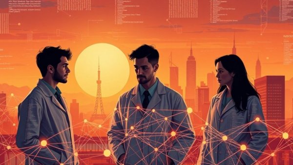 AI for business concept with digital network and cityscape.