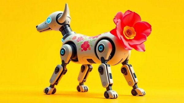 AI tools in robotics: futuristic robotic dog with vibrant design.