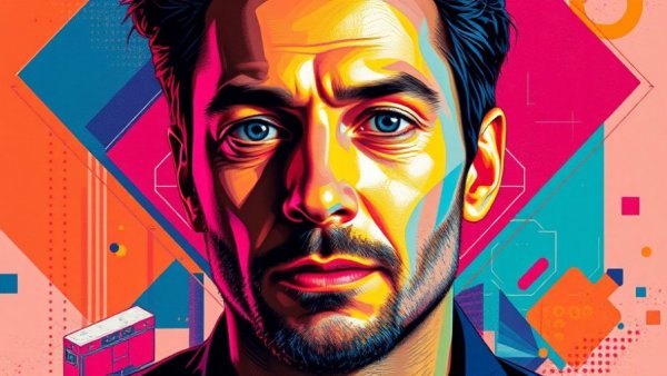 Artistic portrait of man predicting AI bubble dynamics, colorful design.