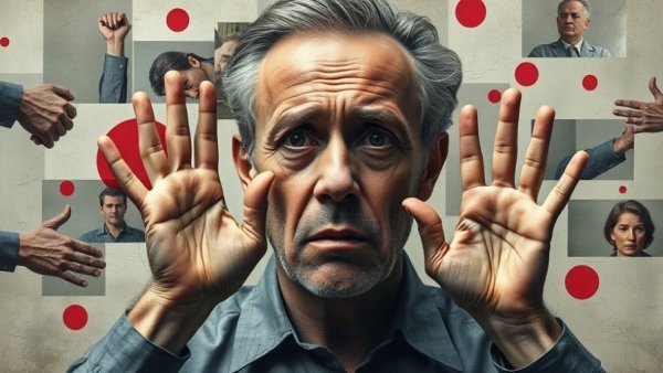 Abstract collage depicting conflict to help men quit gooning.