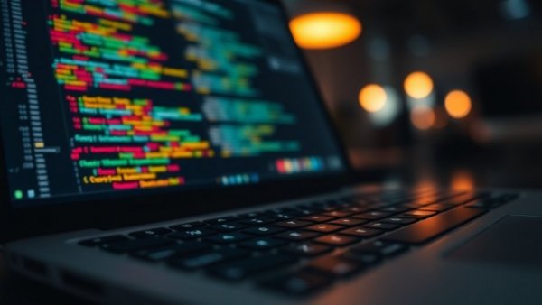 AI for business: close-up of laptop keyboard with code, warm glow