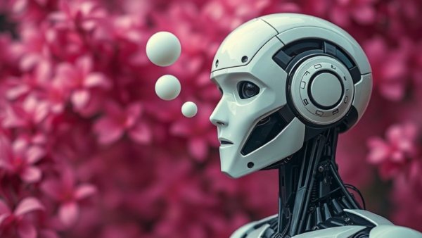 AI contemplating ideas, futuristic robotic design, business intelligence concept.