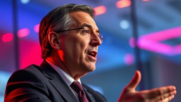 Speaker discussing Custom AI Models at a vibrant conference.