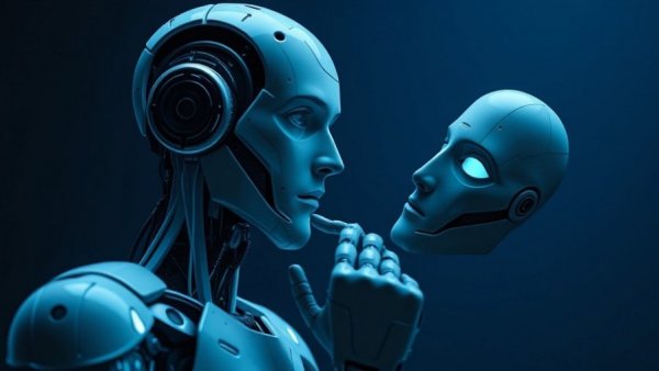 AI for business concept with futuristic robot contemplating.