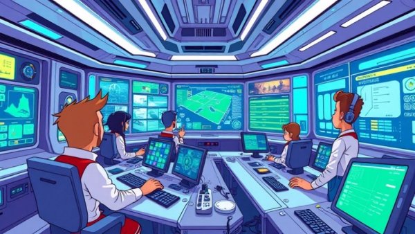 Animated control room illustrating AI automation for small businesses.