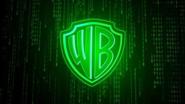 Warner Bros digital logo in a Matrix-style theme