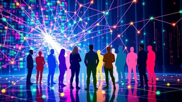 AI for business concept with networked colorful figures.