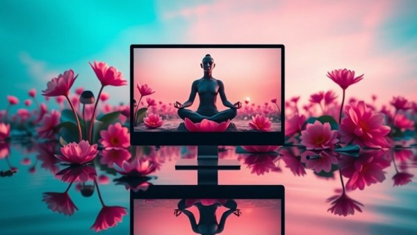 Surreal artwork of AI tools for entrepreneurs with lotus and meditative vibe.