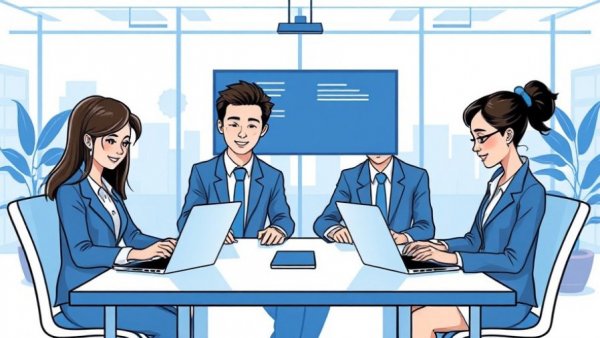 AI for business: team collaborating online in stylish illustration.