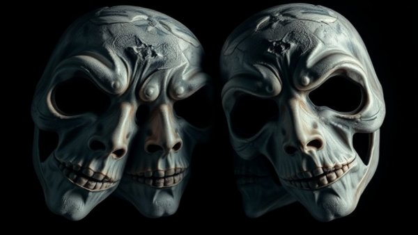 Abstract mirrored masks symbolizing AI face swapping technology