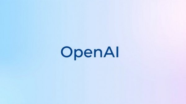 Minimalist OpenAI logo on soft gradient background.