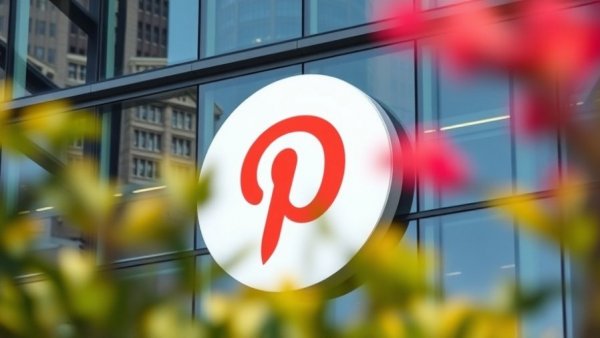 Pinterest logo on office building, showcasing sleek design.