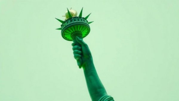 Abstract representation of the Statue of Liberty's torch in green tones, symbolizing AI tools for combating disinformation.