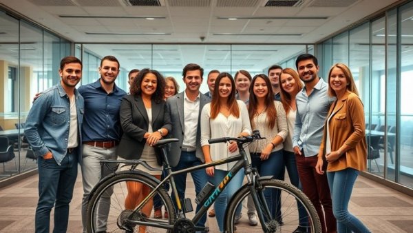 Igniting Growth in Our Community: Group with bicycle in conference room.