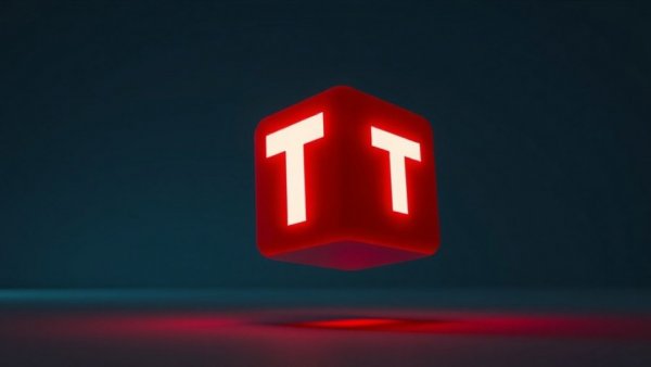 AI tools concept with glowing red cube and T logo.