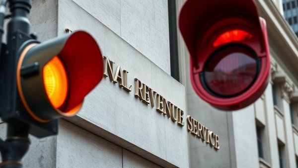 IRS building with red traffic light nearby.