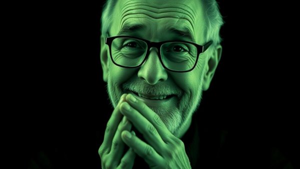 Artistic portrait of an older man with glasses in halftone style.