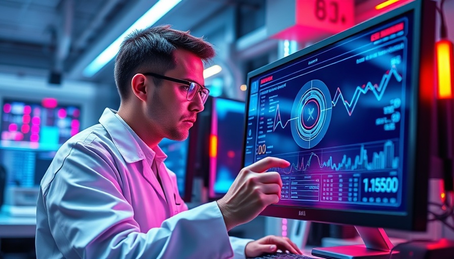 Futuristic lab with serum protein panel analysis scene.