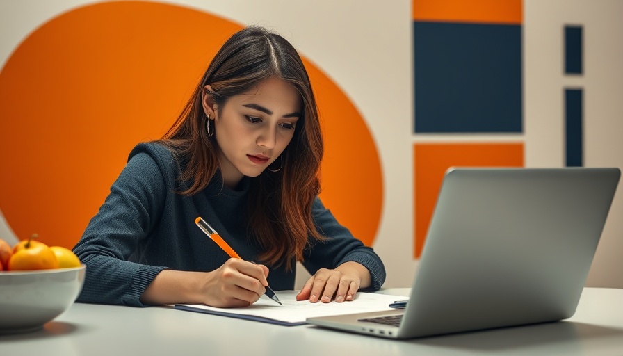 Woman creating a content style guide for marketing at a desk