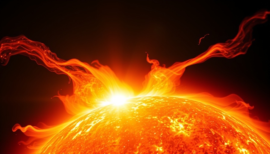 Vibrant solar flare eruption from sun's surface illustrating AI tools for predicting solar storms.