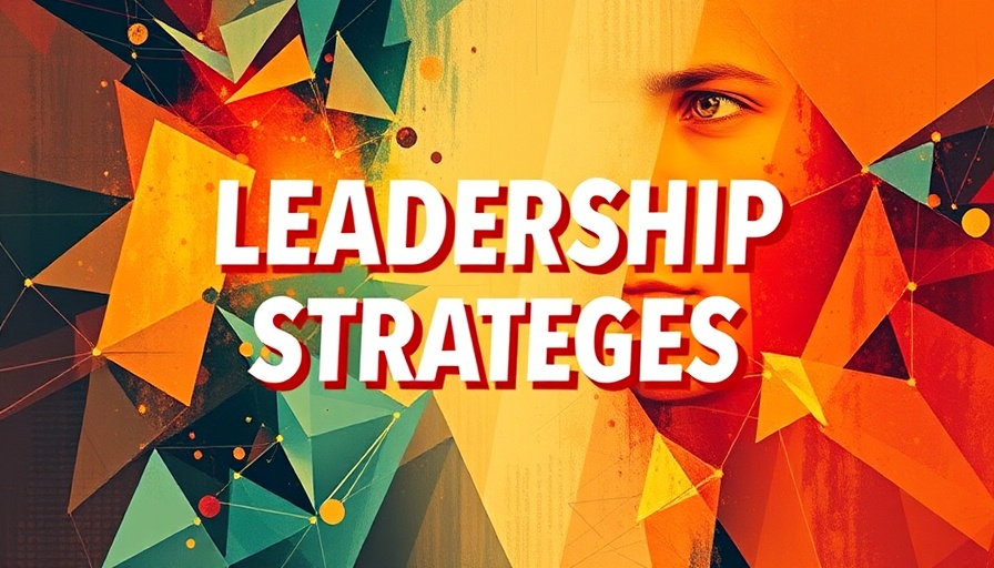 Leadership development concept with bold geometric design and inspirational text.